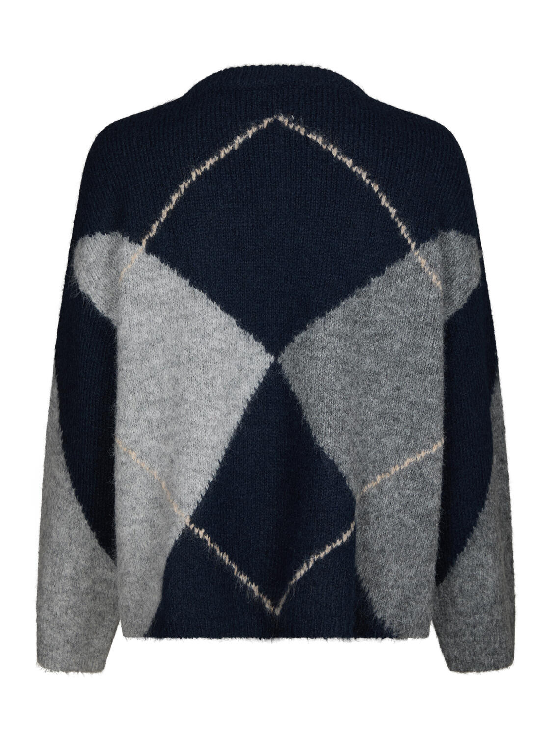 Tamira Check Fluff striktrøje - Navy